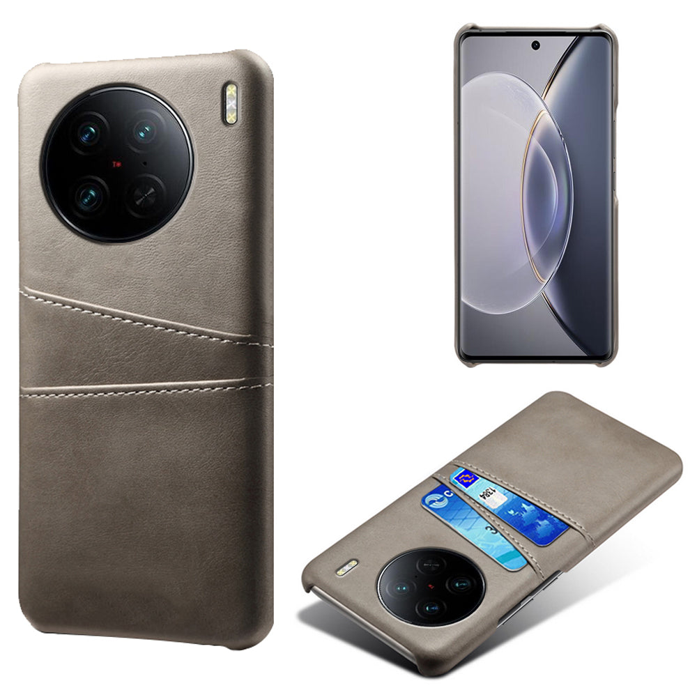 For vivo X90 Pro 5G Lightweight Mobile Phone Back Cover PU Leather Coated Hard PC Phone Case with Dual Card Slots