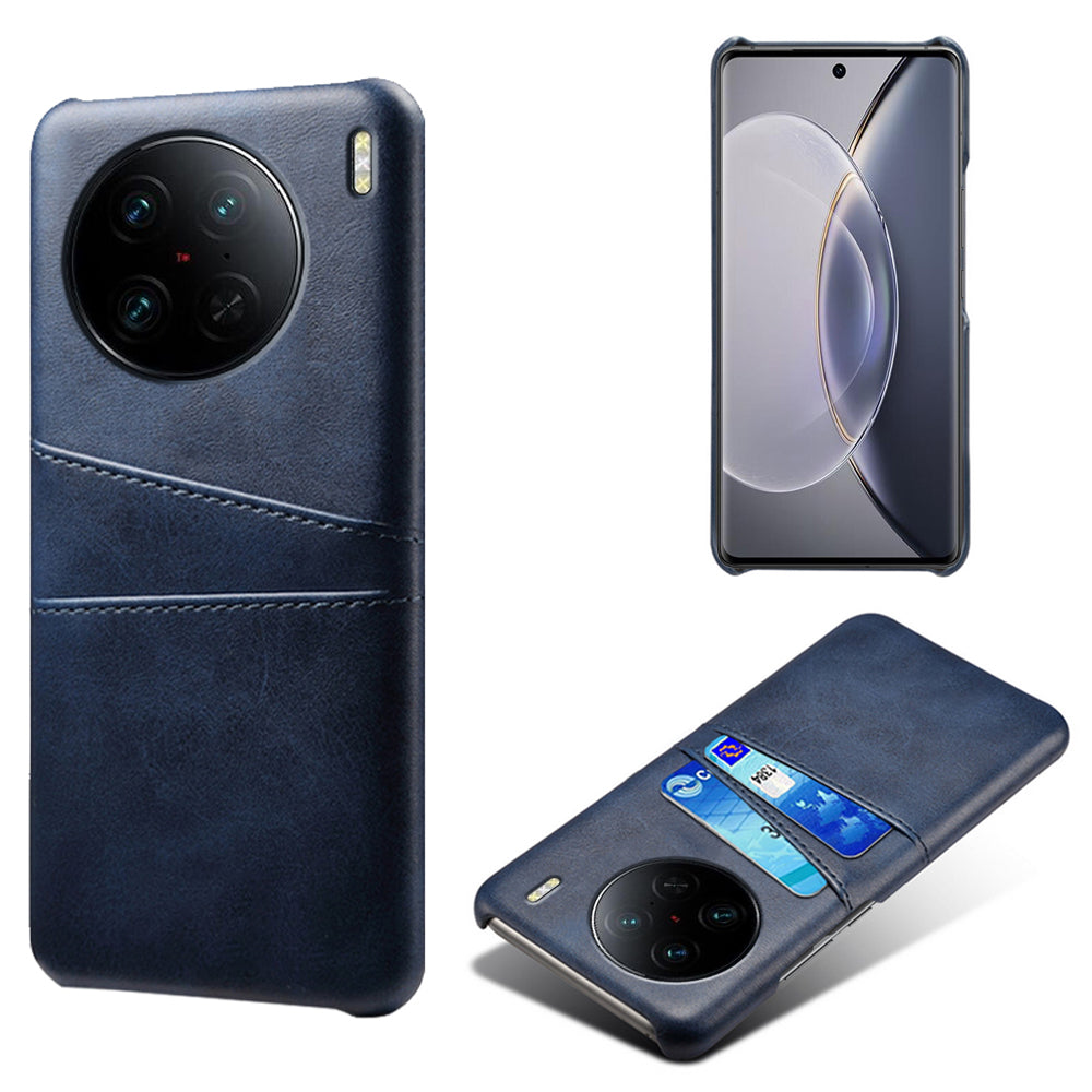 For vivo X90 Pro 5G Lightweight Mobile Phone Back Cover PU Leather Coated Hard PC Phone Case with Dual Card Slots