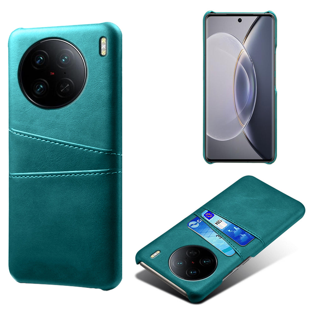 For vivo X90 Pro 5G Lightweight Mobile Phone Back Cover PU Leather Coated Hard PC Phone Case with Dual Card Slots