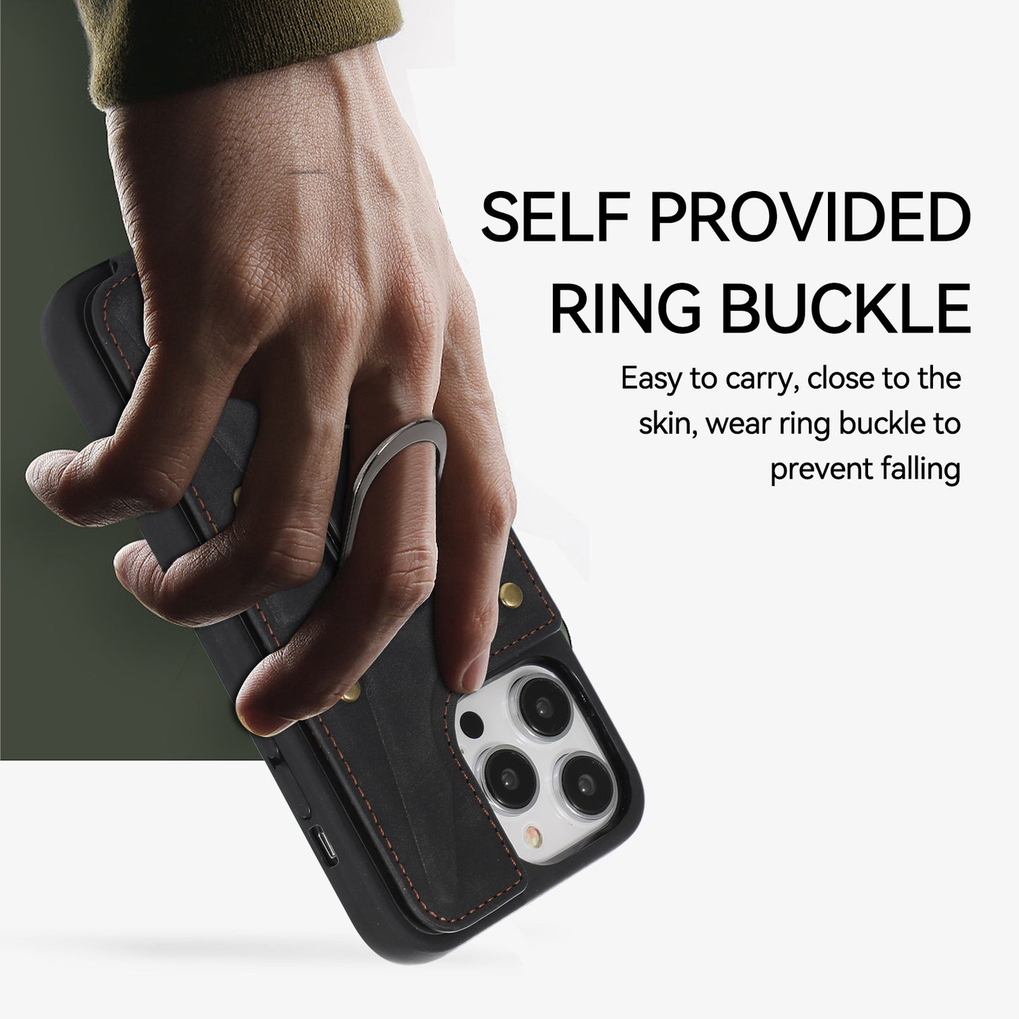 For iPhone 13 Pro 6.1 inch Card Bag Design Anti-fall Skin-touch PU Leather Coated TPU Back Case with Magnetic Ring Kickstand