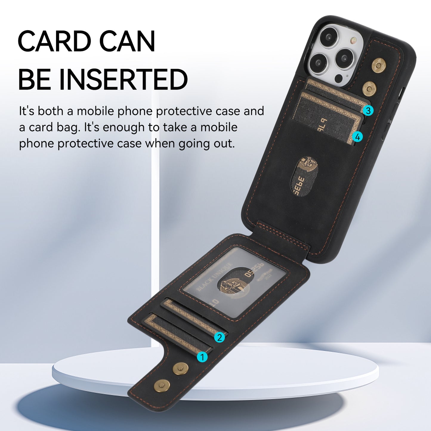 For iPhone 13 Pro 6.1 inch Card Bag Design Anti-fall Skin-touch PU Leather Coated TPU Back Case with Magnetic Ring Kickstand