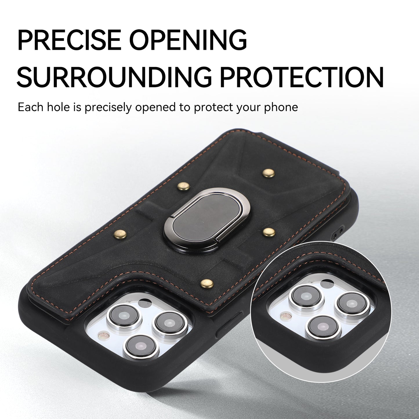 For iPhone 13 Pro 6.1 inch Card Bag Design Anti-fall Skin-touch PU Leather Coated TPU Back Case with Magnetic Ring Kickstand
