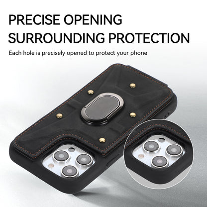 For iPhone 13 Pro 6.1 inch Card Bag Design Anti-fall Skin-touch PU Leather Coated TPU Back Case with Magnetic Ring Kickstand