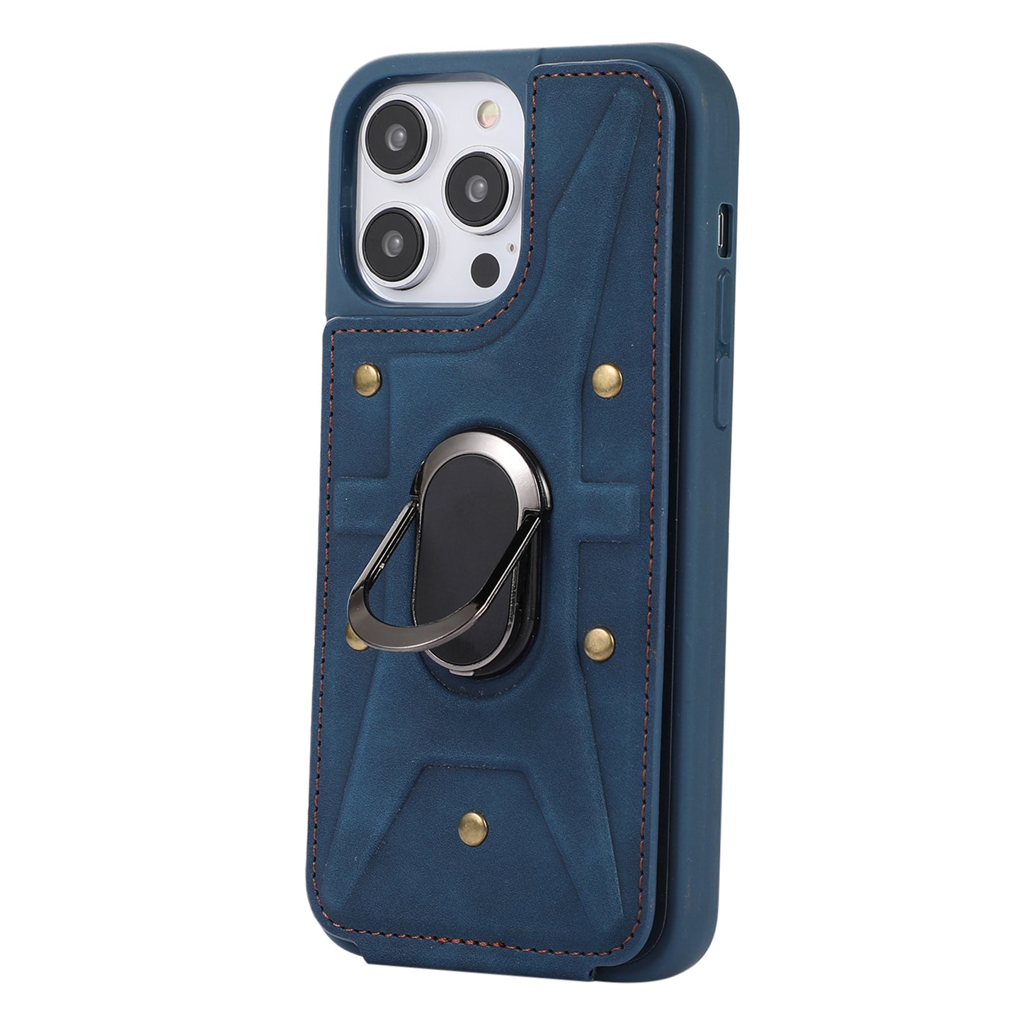 For iPhone 13 Pro 6.1 inch Card Bag Design Anti-fall Skin-touch PU Leather Coated TPU Back Case with Magnetic Ring Kickstand