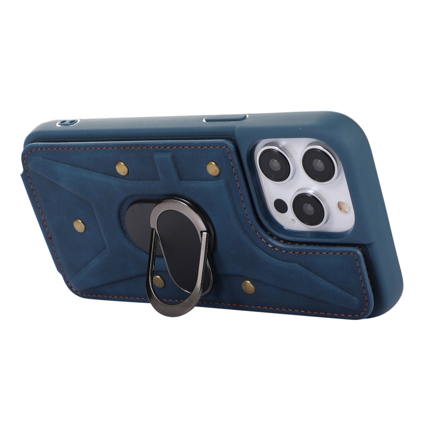 For iPhone 13 Pro 6.1 inch Card Bag Design Anti-fall Skin-touch PU Leather Coated TPU Back Case with Magnetic Ring Kickstand