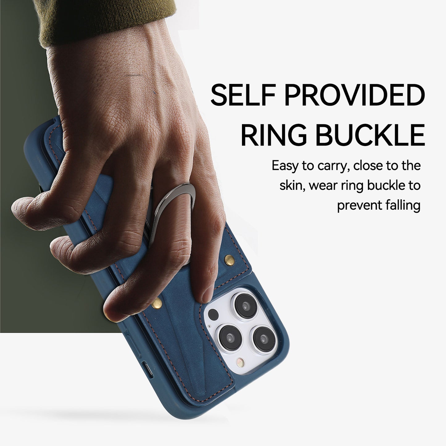 For iPhone 13 Pro 6.1 inch Card Bag Design Anti-fall Skin-touch PU Leather Coated TPU Back Case with Magnetic Ring Kickstand