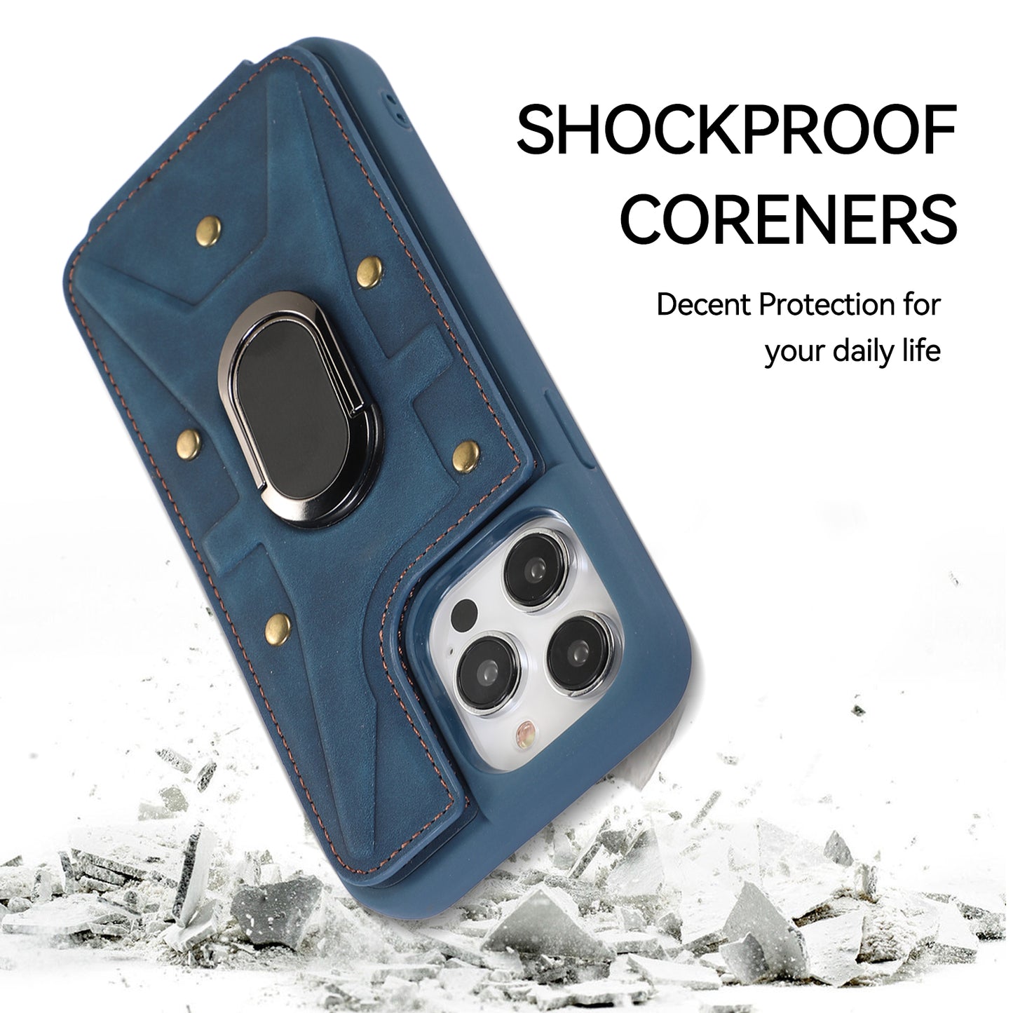 For iPhone 13 Pro 6.1 inch Card Bag Design Anti-fall Skin-touch PU Leather Coated TPU Back Case with Magnetic Ring Kickstand