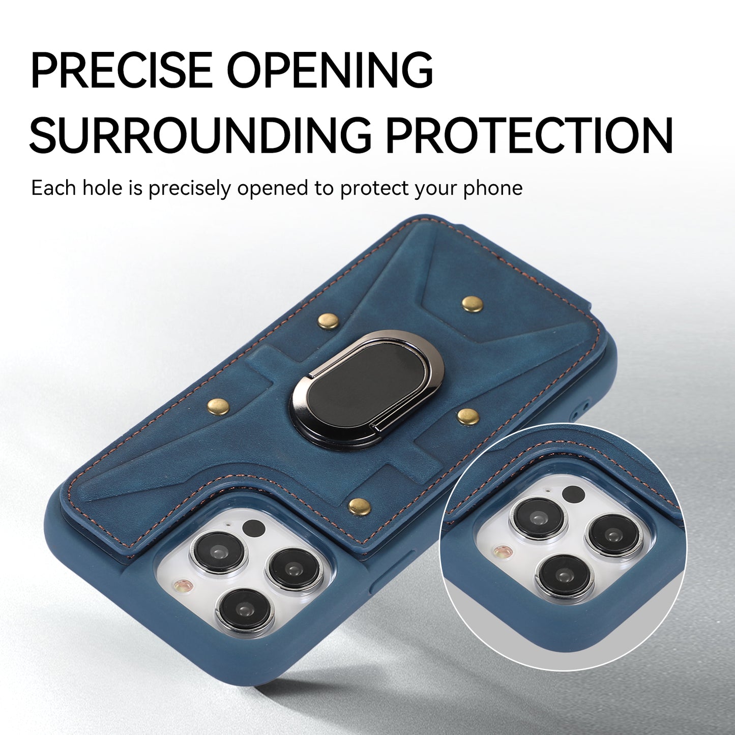 For iPhone 13 Pro 6.1 inch Card Bag Design Anti-fall Skin-touch PU Leather Coated TPU Back Case with Magnetic Ring Kickstand