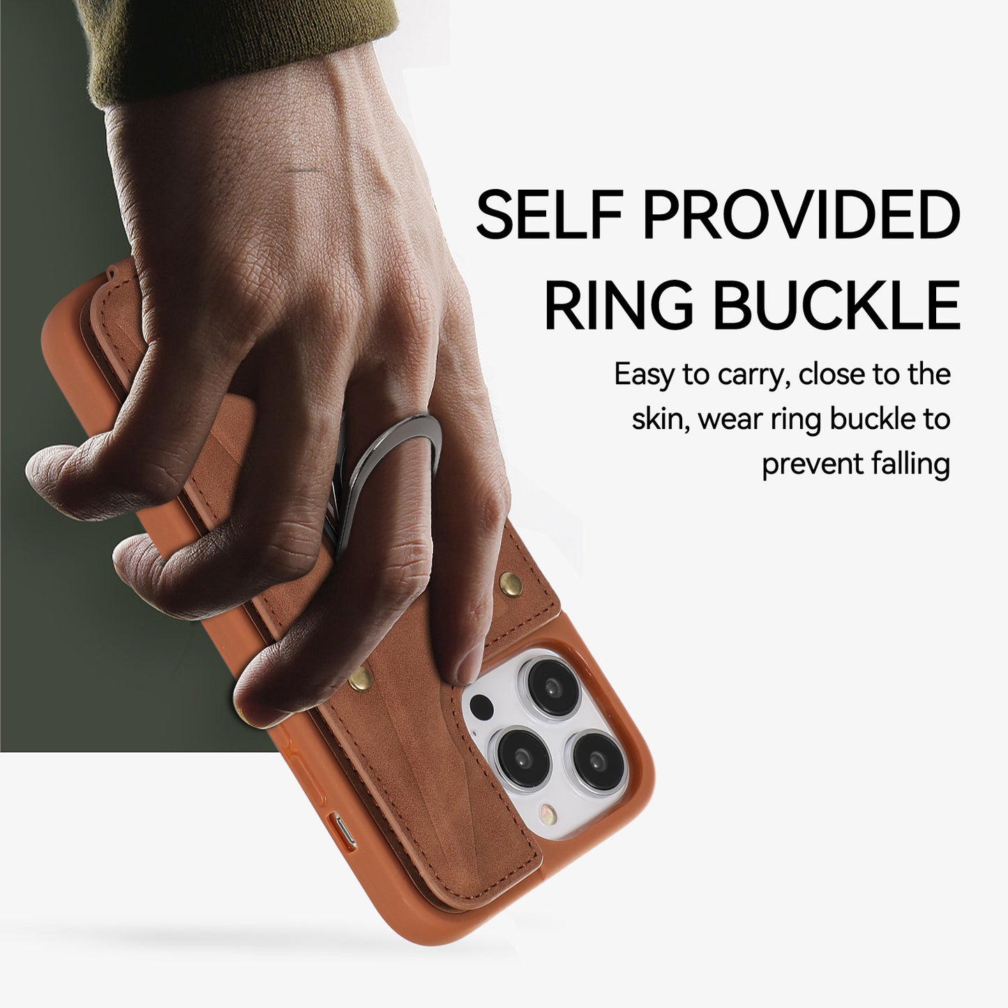 For iPhone 13 Pro 6.1 inch Card Bag Design Anti-fall Skin-touch PU Leather Coated TPU Back Case with Magnetic Ring Kickstand
