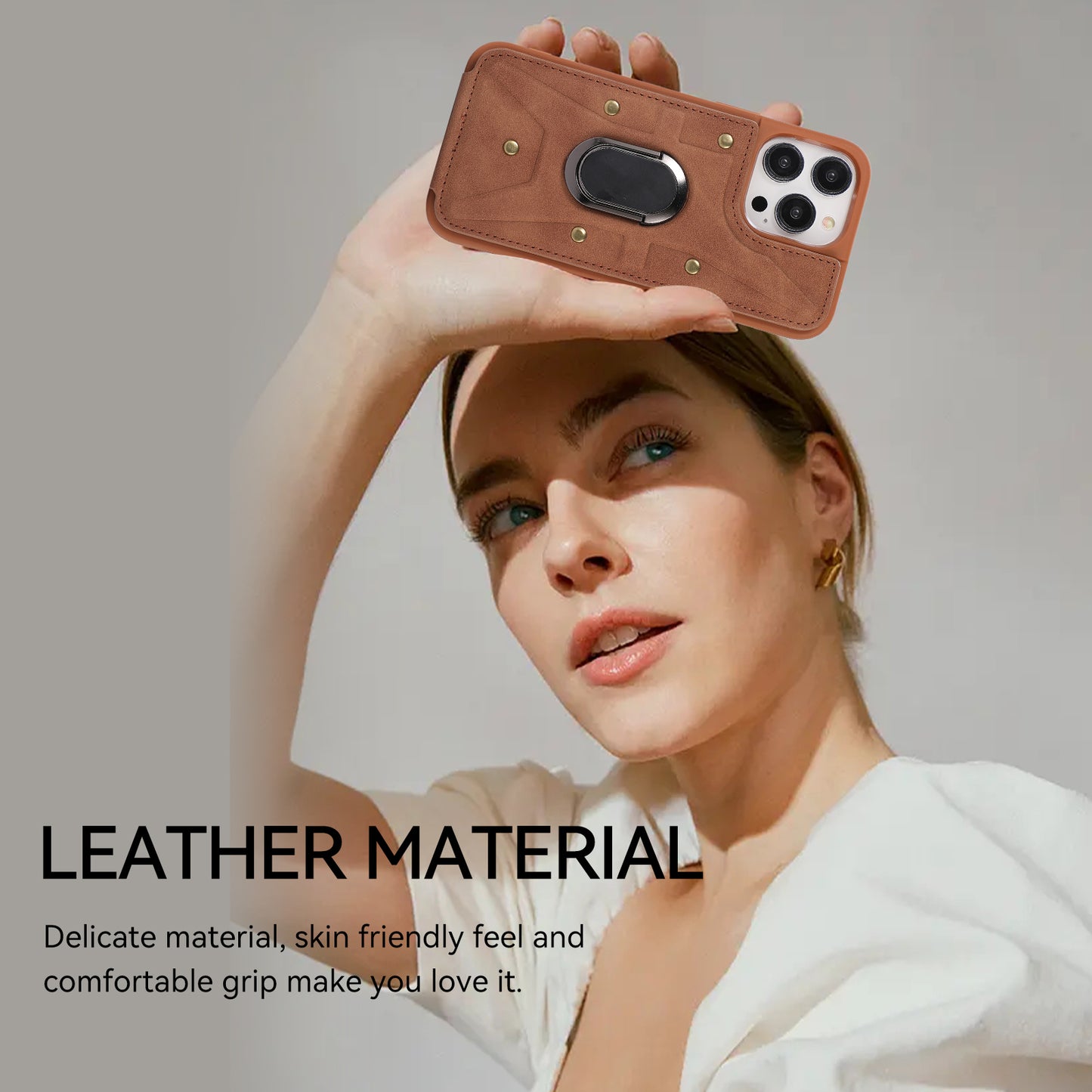 For iPhone 13 Pro 6.1 inch Card Bag Design Anti-fall Skin-touch PU Leather Coated TPU Back Case with Magnetic Ring Kickstand