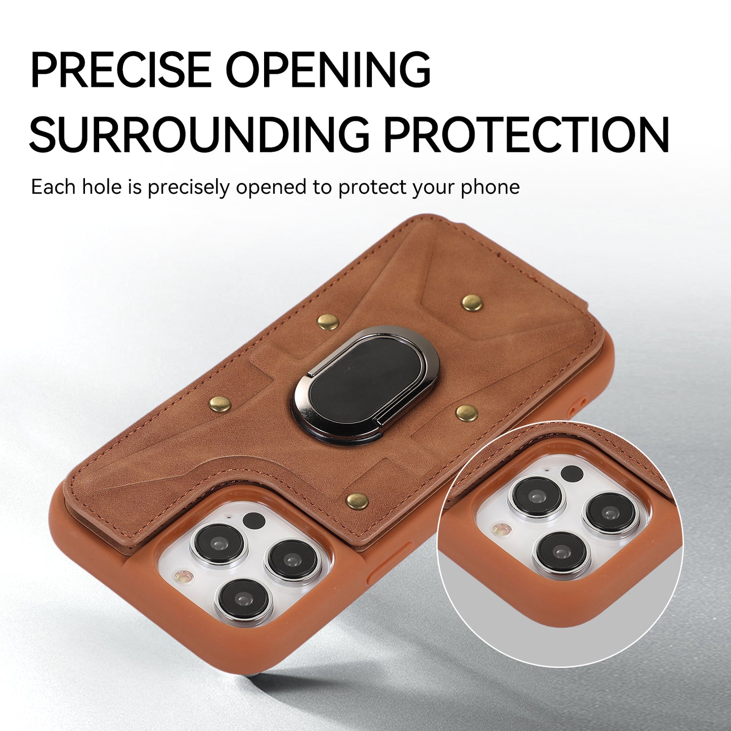 For iPhone 13 Pro 6.1 inch Card Bag Design Anti-fall Skin-touch PU Leather Coated TPU Back Case with Magnetic Ring Kickstand