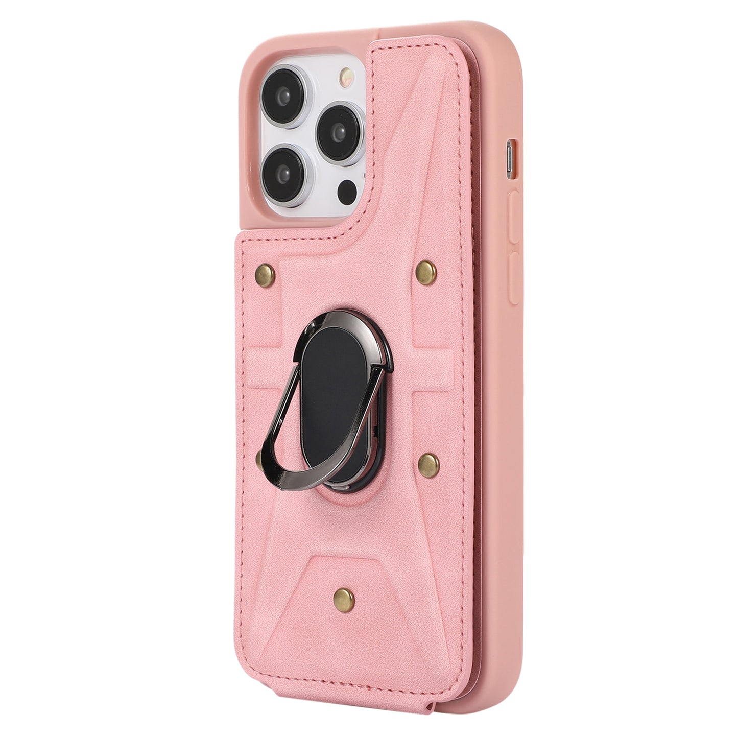 For iPhone 13 Pro 6.1 inch Card Bag Design Anti-fall Skin-touch PU Leather Coated TPU Back Case with Magnetic Ring Kickstand