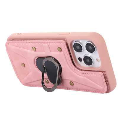 For iPhone 13 Pro 6.1 inch Card Bag Design Anti-fall Skin-touch PU Leather Coated TPU Back Case with Magnetic Ring Kickstand