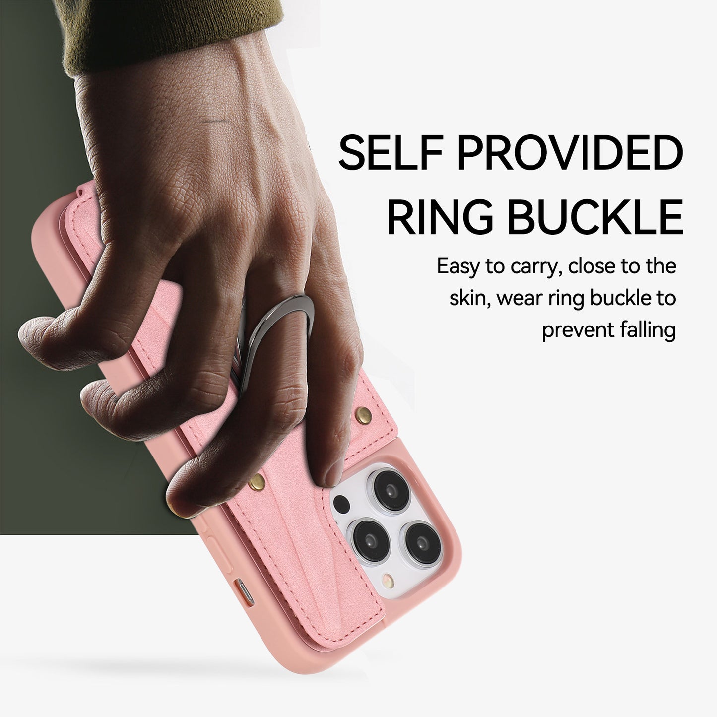 For iPhone 13 Pro 6.1 inch Card Bag Design Anti-fall Skin-touch PU Leather Coated TPU Back Case with Magnetic Ring Kickstand