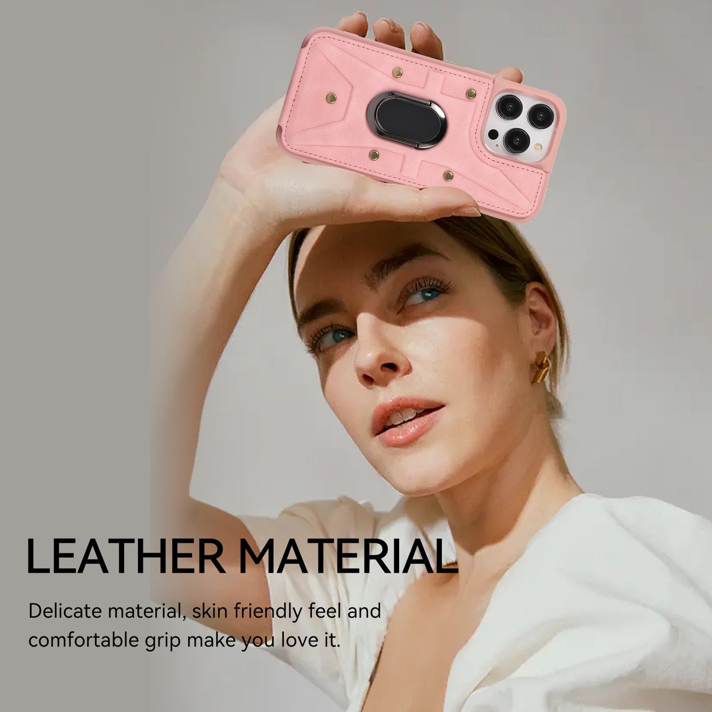 For iPhone 13 Pro 6.1 inch Card Bag Design Anti-fall Skin-touch PU Leather Coated TPU Back Case with Magnetic Ring Kickstand