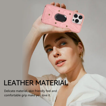 For iPhone 13 Pro 6.1 inch Card Bag Design Anti-fall Skin-touch PU Leather Coated TPU Back Case with Magnetic Ring Kickstand