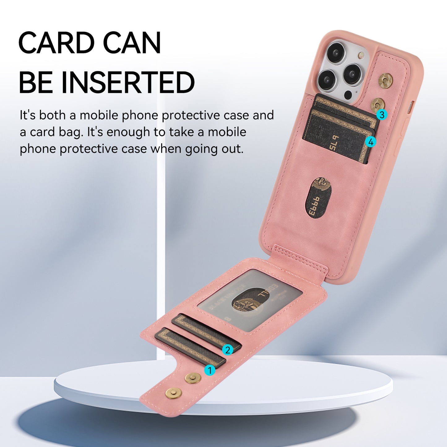 For iPhone 13 Pro 6.1 inch Card Bag Design Anti-fall Skin-touch PU Leather Coated TPU Back Case with Magnetic Ring Kickstand