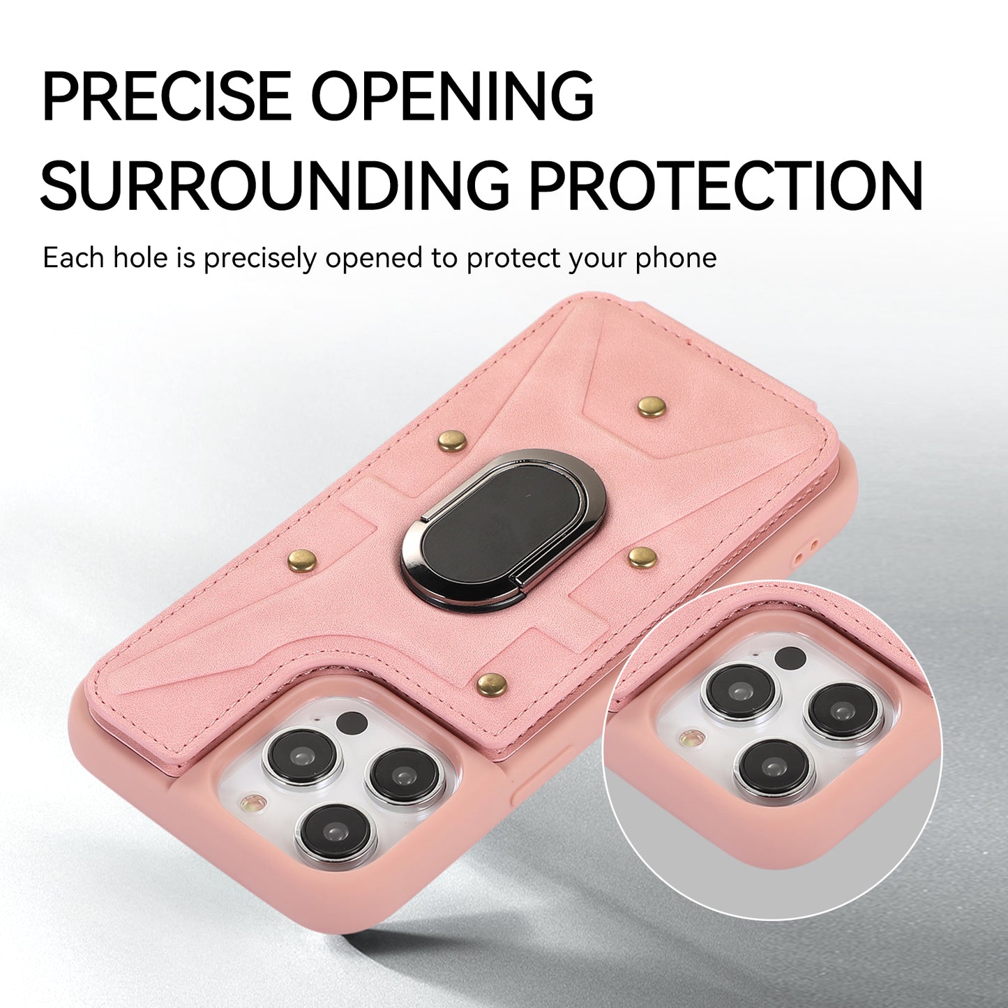 For iPhone 13 Pro 6.1 inch Card Bag Design Anti-fall Skin-touch PU Leather Coated TPU Back Case with Magnetic Ring Kickstand