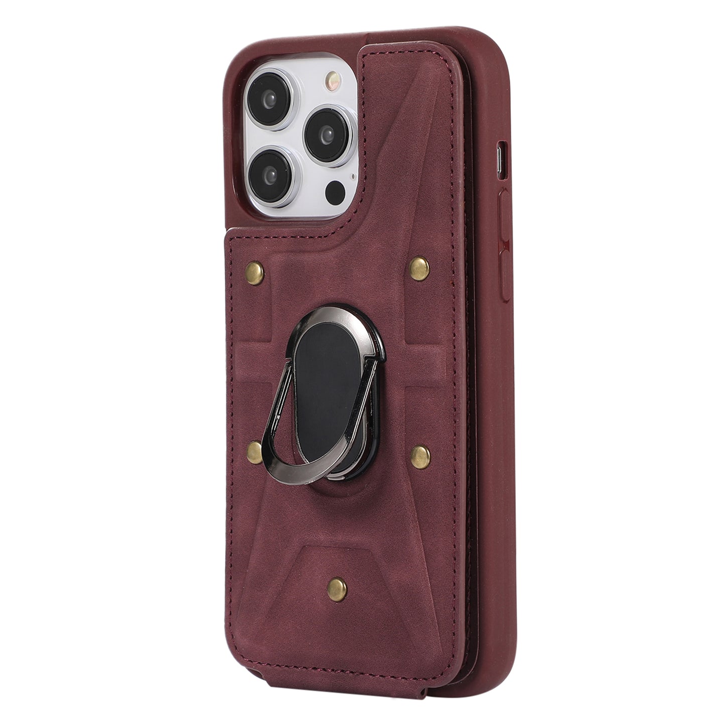 For iPhone 13 Pro 6.1 inch Card Bag Design Anti-fall Skin-touch PU Leather Coated TPU Back Case with Magnetic Ring Kickstand