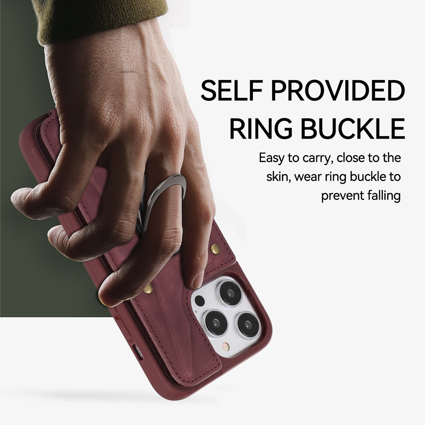 For iPhone 13 Pro 6.1 inch Card Bag Design Anti-fall Skin-touch PU Leather Coated TPU Back Case with Magnetic Ring Kickstand