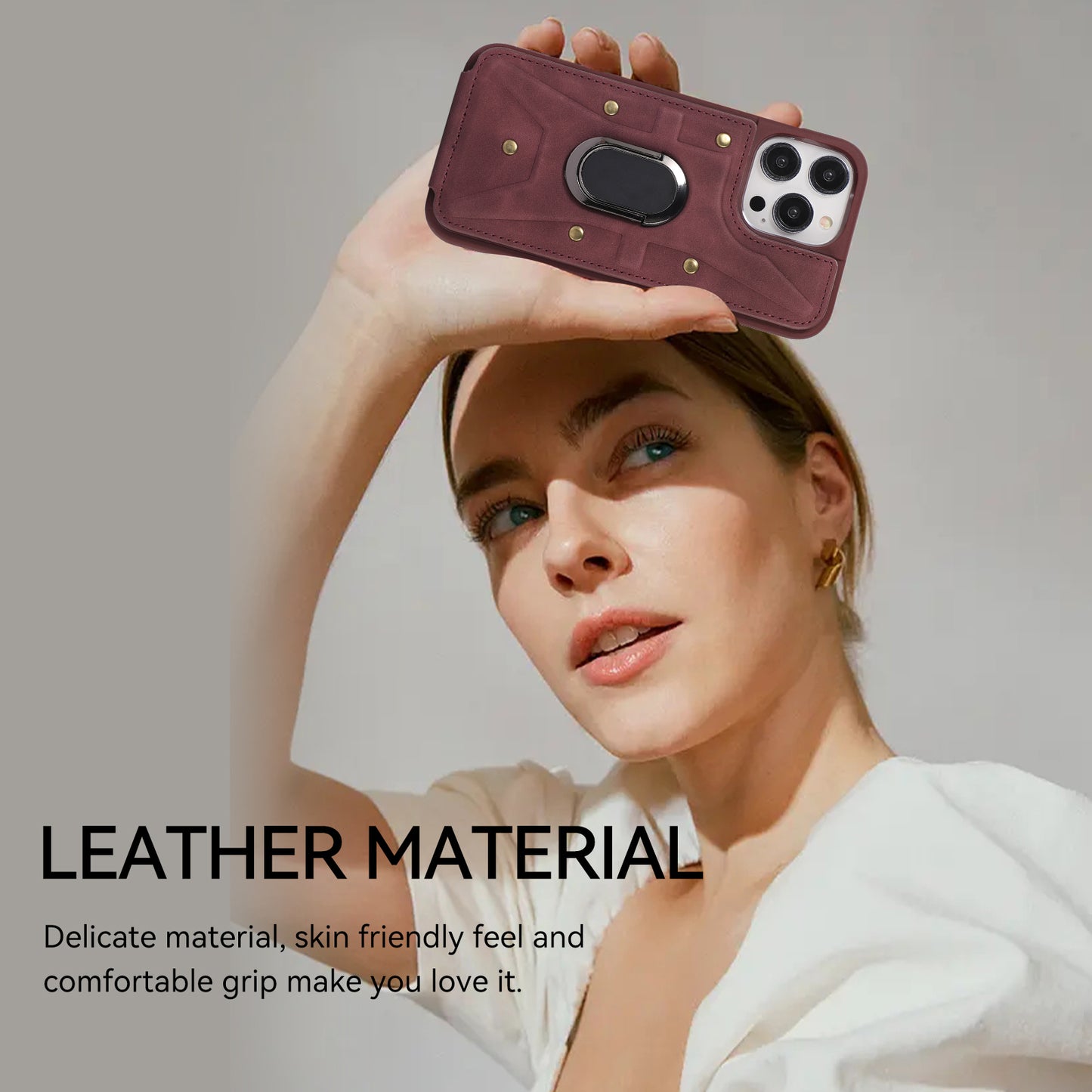 For iPhone 13 Pro 6.1 inch Card Bag Design Anti-fall Skin-touch PU Leather Coated TPU Back Case with Magnetic Ring Kickstand