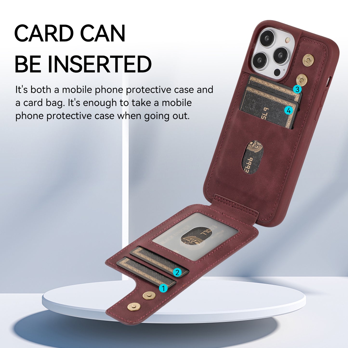 For iPhone 13 Pro 6.1 inch Card Bag Design Anti-fall Skin-touch PU Leather Coated TPU Back Case with Magnetic Ring Kickstand