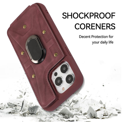 For iPhone 13 Pro 6.1 inch Card Bag Design Anti-fall Skin-touch PU Leather Coated TPU Back Case with Magnetic Ring Kickstand
