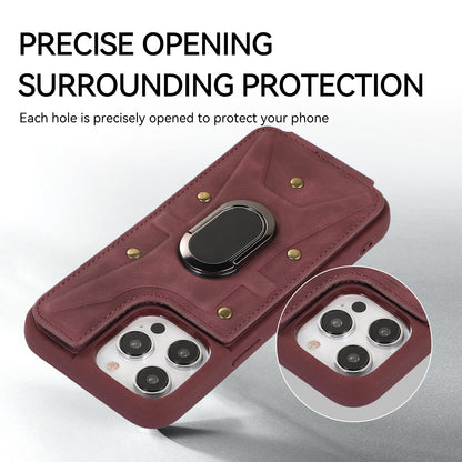 For iPhone 13 Pro 6.1 inch Card Bag Design Anti-fall Skin-touch PU Leather Coated TPU Back Case with Magnetic Ring Kickstand