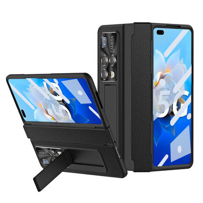 For Huawei Mate X2 Phone Case Scratch-resistant Hinge Protection PU Leather + PC Back Cover with Tempered Glass Screen Film