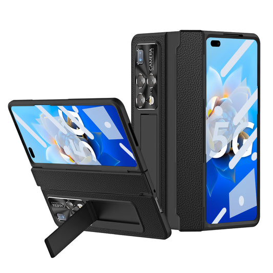 For Huawei Mate X2 Phone Case Scratch-resistant Hinge Protection PU Leather + PC Back Cover with Tempered Glass Screen Film