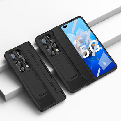 For Huawei Mate X2 Phone Case Scratch-resistant Hinge Protection PU Leather + PC Back Cover with Tempered Glass Screen Film