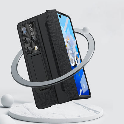 For Huawei Mate X2 Phone Case Scratch-resistant Hinge Protection PU Leather + PC Back Cover with Tempered Glass Screen Film
