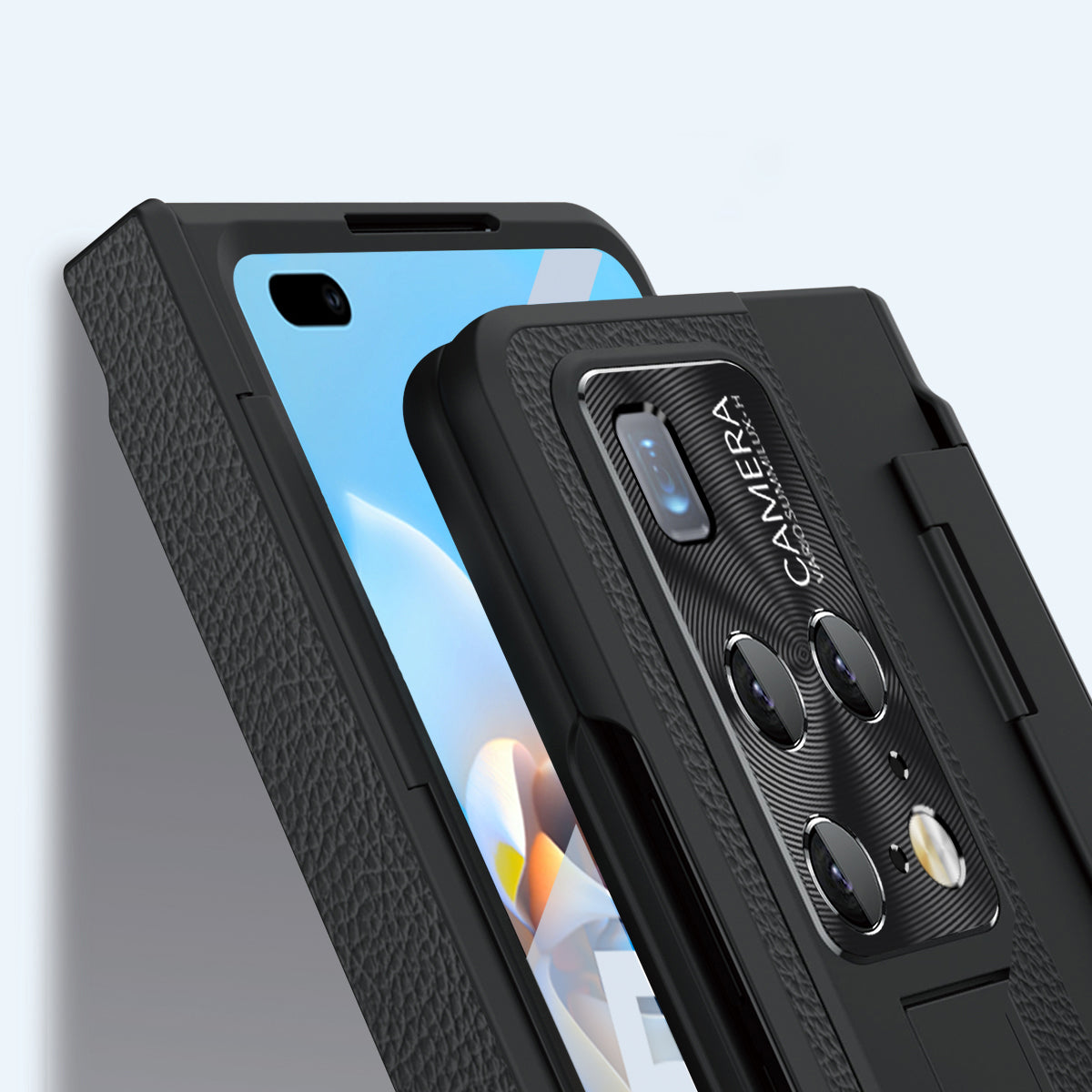 For Huawei Mate X2 Phone Case Scratch-resistant Hinge Protection PU Leather + PC Back Cover with Tempered Glass Screen Film