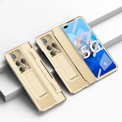 For Huawei Mate X2 Phone Case Scratch-resistant Hinge Protection PU Leather + PC Back Cover with Tempered Glass Screen Film