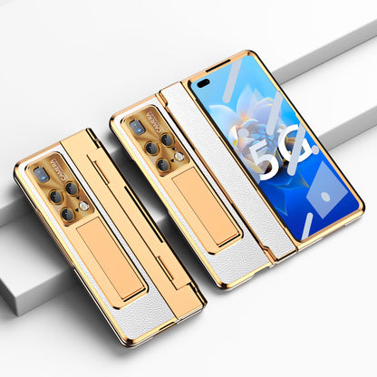 For Huawei Mate X2 Phone Case Scratch-resistant Hinge Protection PU Leather + PC Back Cover with Tempered Glass Screen Film