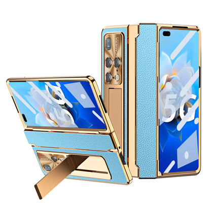 For Huawei Mate X2 Phone Case Scratch-resistant Hinge Protection PU Leather + PC Back Cover with Tempered Glass Screen Film