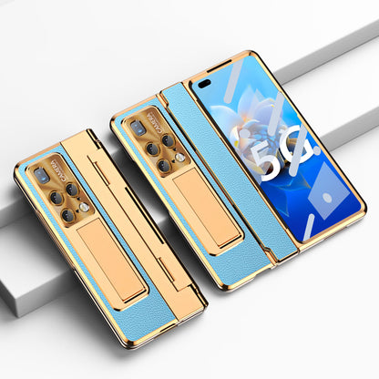 For Huawei Mate X2 Phone Case Scratch-resistant Hinge Protection PU Leather + PC Back Cover with Tempered Glass Screen Film