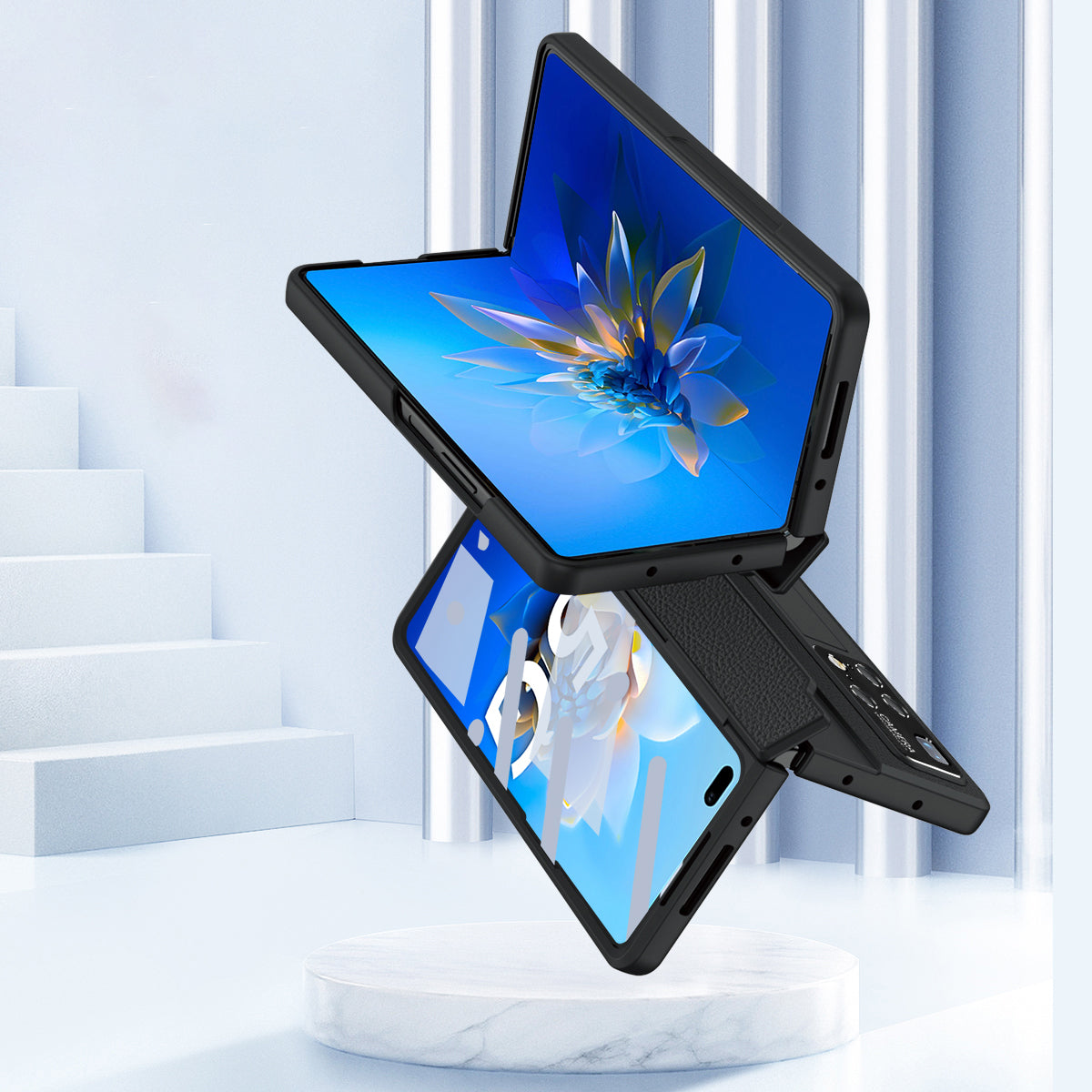 For Huawei Mate X2 Phone Case Scratch-resistant Hinge Protection PU Leather + PC Back Cover with Tempered Glass Screen Film