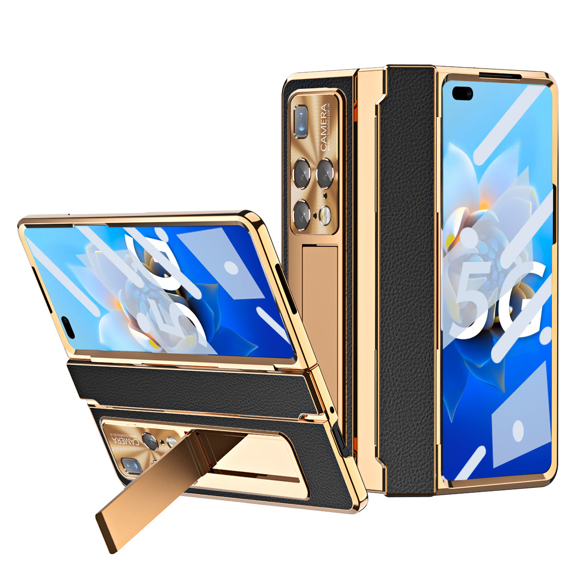 For Huawei Mate X2 Phone Case Scratch-resistant Hinge Protection PU Leather + PC Back Cover with Tempered Glass Screen Film