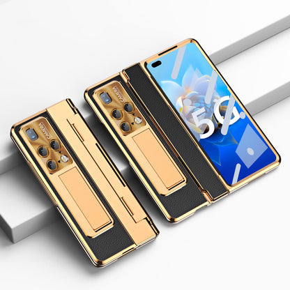 For Huawei Mate X2 Phone Case Scratch-resistant Hinge Protection PU Leather + PC Back Cover with Tempered Glass Screen Film