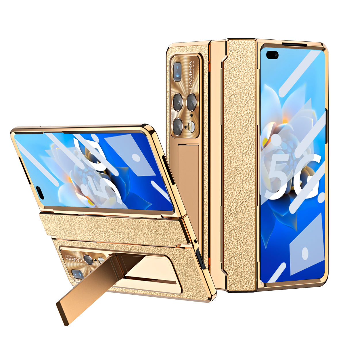 For Huawei Mate X2 Phone Case Scratch-resistant Hinge Protection PU Leather + PC Back Cover with Tempered Glass Screen Film