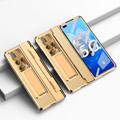 For Huawei Mate X2 Phone Case Scratch-resistant Hinge Protection PU Leather + PC Back Cover with Tempered Glass Screen Film