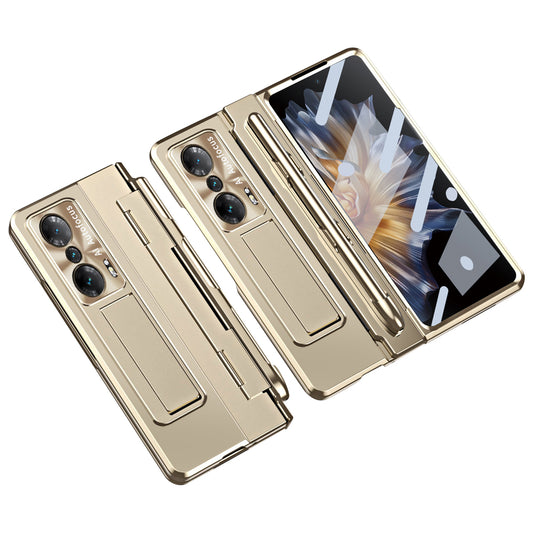 For Honor Magic Vs Ultimate 5G / Magic Vs 5G Kickstand Hard PC Phone Cover Scratch-resistant Mobile Phone Case with Stylus, Lens Film and Tempered Glass Screen Film