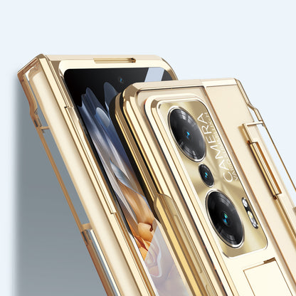 For Honor Magic Vs Ultimate 5G / Magic Vs 5G Anti-fall Transparent Phone Case Electroplating PC Folding Back Cover Kickstand with Tempered Glass Film