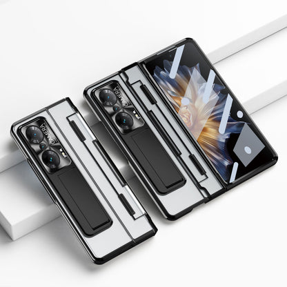 For Honor Magic Vs Ultimate 5G / Magic Vs 5G Anti-fall Transparent Phone Case Electroplating PC Folding Back Cover Kickstand with Tempered Glass Film