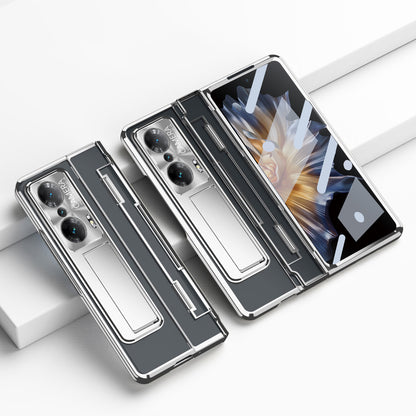 For Honor Magic Vs Ultimate 5G / Magic Vs 5G Anti-fall Transparent Phone Case Electroplating PC Folding Back Cover Kickstand with Tempered Glass Film