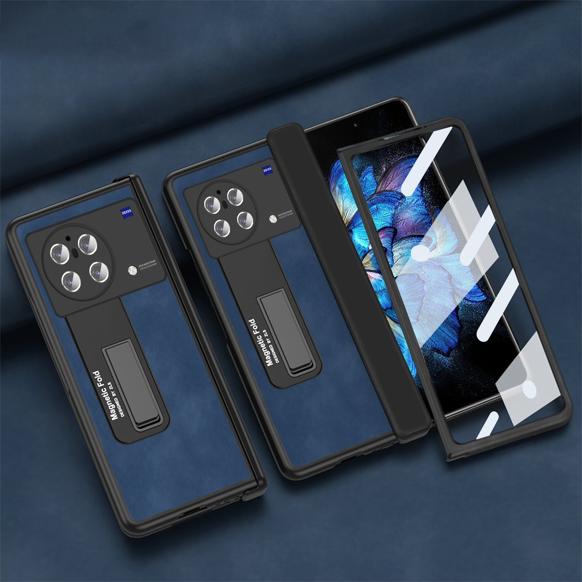 Nappa Texture Phone Case For vivo X Fold, Hinge Protection Kickstand Anti-scratch PU Leather + PC Phone Cover with Tempered Glass Film