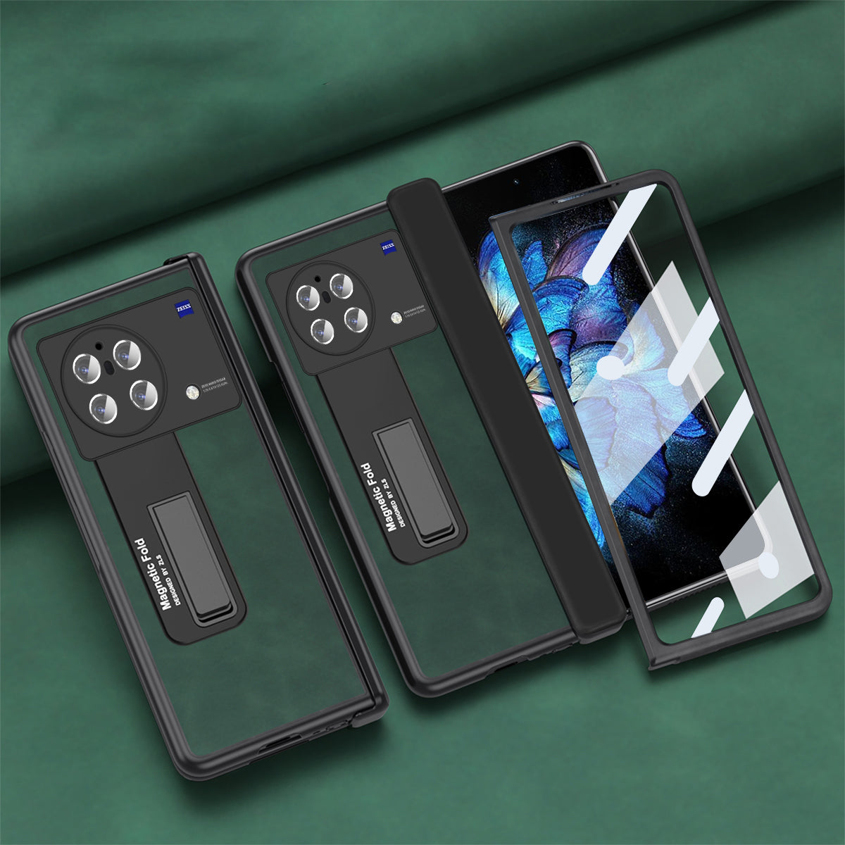 Nappa Texture Phone Case For vivo X Fold, Hinge Protection Kickstand Anti-scratch PU Leather + PC Phone Cover with Tempered Glass Film