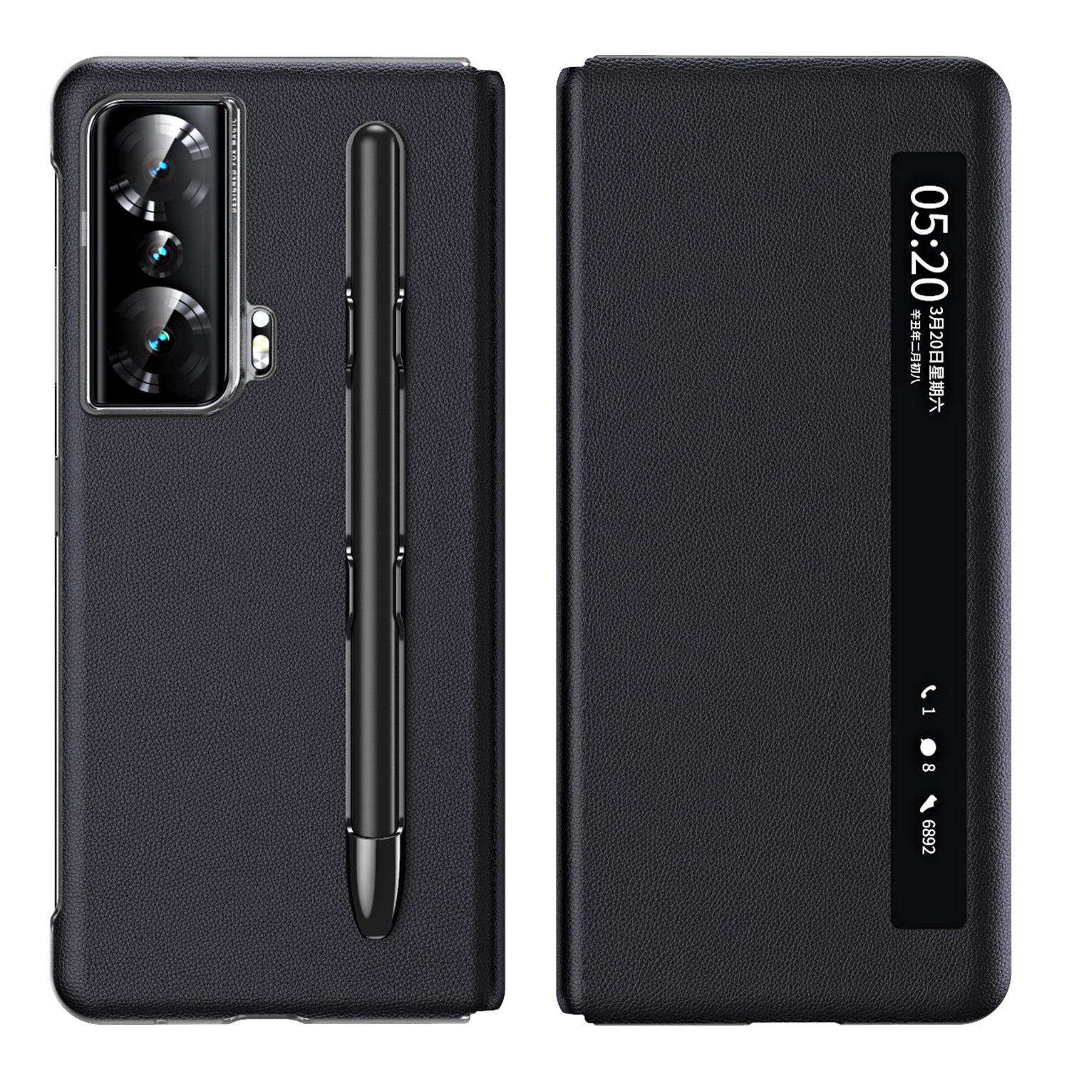 For Honor Magic Vs Ultimate 5G / Magic Vs 5G View Window Litchi Texture PU Leather Case Foldable Stand Cover with Pen Slot and Stylus Pen