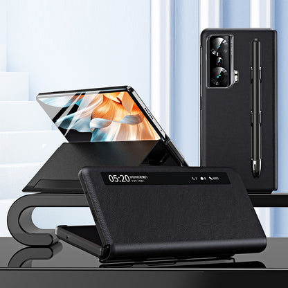 For Honor Magic Vs Ultimate 5G / Magic Vs 5G View Window Litchi Texture PU Leather Case Foldable Stand Cover with Pen Slot and Stylus Pen